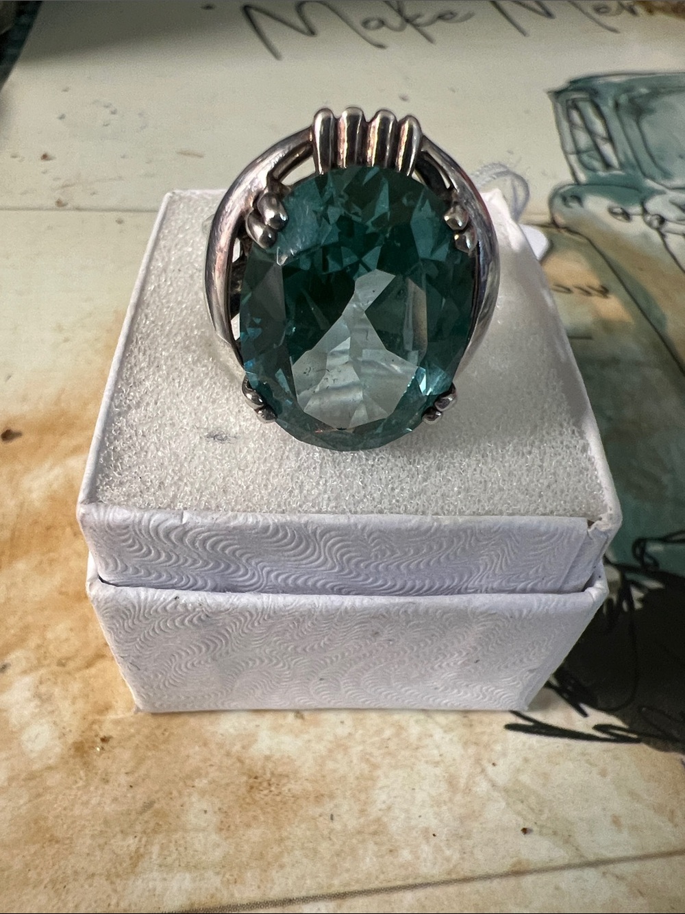 Teal Oval Gemstone Statement Ring - Unbranded